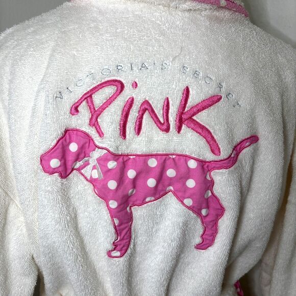 Victorias Secret PINK Womens Robe Medium Terry Cloth Bath Love Pink Dog Y2K Vtg - Picture 2 of 10